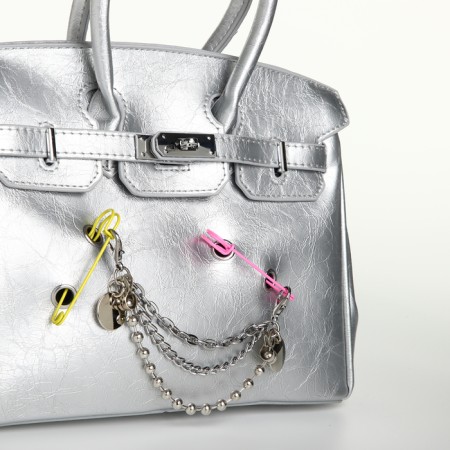 Women's bag on the Textura valve, small size, silver color-5