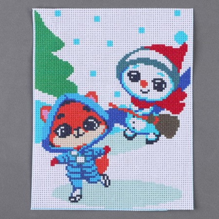 Set for creativity. New Year's embroidery with a cross "New Year! Friends on a walk ", 25 x 20 cm-2