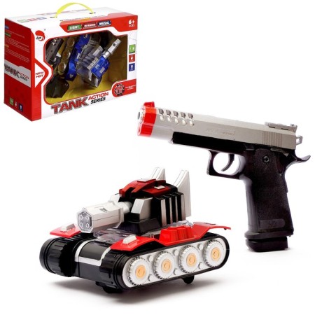 Artillery tank, with a gun, light and sound effects, works from batteries, mix color