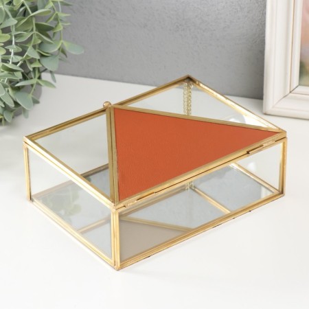 Casket Glass, leatherette with a metal frame "Triangle" red 18.8x14.7x6.6 cm-3