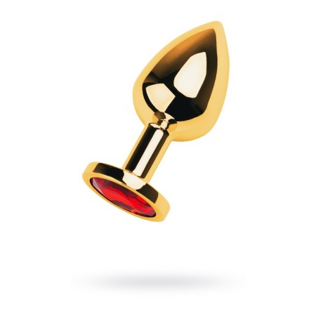 Anal plug Metal by Toyfa, golden, ruby, 8 cm, d = 3.4 cm