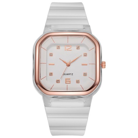 Women's watch, 4.1 x 4.1 cm, silicone strap, white