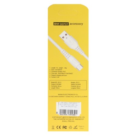 ONE Depot S01V, microUSB - USB, 2.4 A, 1 meter, white-4