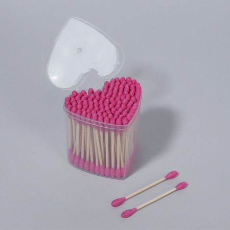 Cotton -based sticks “Heart”, 7 cm, 112 pcs, in a plastic organizer, pink color-2