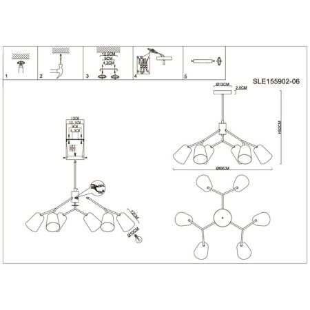 Ceiling EVOLUCE lamp. Sle155902-06. Mario. 6x40 watts, E14, 69x69x52 cm, golden color-9