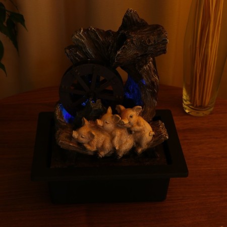Fountain "Piglets at the mill" 16x20x26 cm (without ball, with backlight)-2