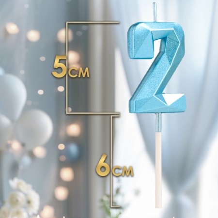 Candle in the cake on the skewer "Almaz", the number "2", blue, 4.8x2.6 cm-1