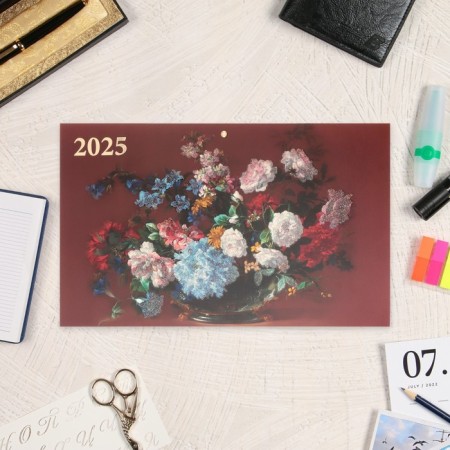 Calendar Wall Quarterial Premium Trio "Flowers" 2025, 34 x 84 cm-1