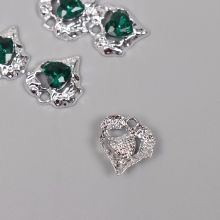 Decor for creativity Metal "Ripe Heart-Izumrud" silver, green 1.8x1.7x0.5 cm-1