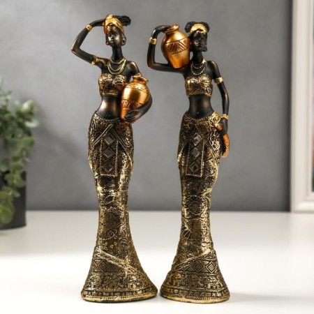 Souvenir Polystone "African with a jug, in an outfit with mirror mosaics" MIX 26x7x5 cm