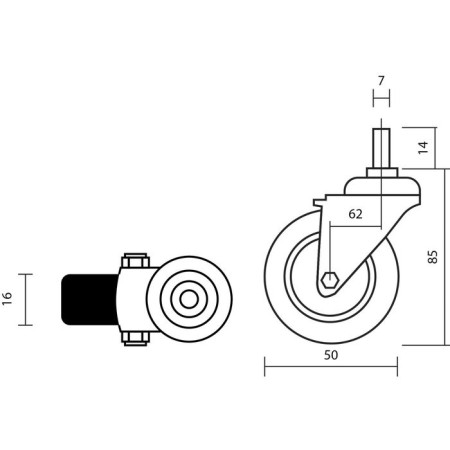 Furniture wheel, d = 50 mm, with a foot, with a latch, gray-1
