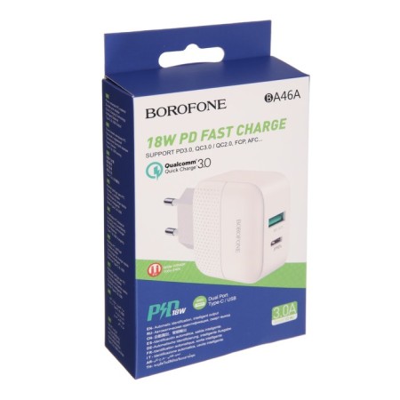Network charger Borofone BA46A, USB Qc3.0 3 A, Type-C PD 3 A, white-4