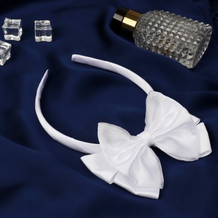 Hair cap "satin bow" 1 cm, white