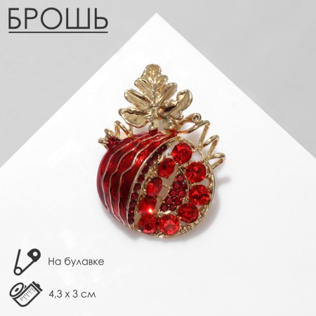 Brooch "Pomegranate" in section, red color in gold