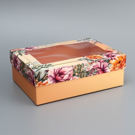 The box is folding, the lid is-"flowers", 24 x 17 x 8 cm with a window-1