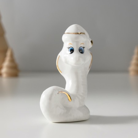 Souvenir Ceramics "White Cobra in the New Year's cap" with gold 4x5x8.5 cm