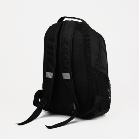 School backpack with reflective elements, "saxi", 2 parts on zippers, 4 external pockets, black/green color-3