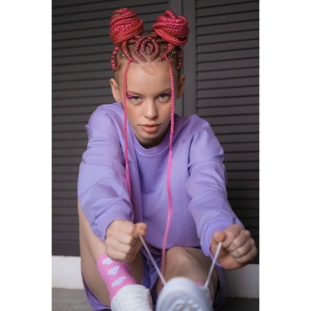 SIM-BRAIDS Kanecalon Two-color, corrugated, 65 cm, 90 gr, red/pink color (#FR-3)-4