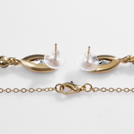 Set 2 objects: earrings, pendant "kaleidoscope", green-white color in gold, 48 cm-2