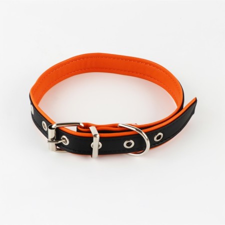 Set of a collar (58x2.5 cm) and a leash (130x1.4 cm) from eco -leather, black with orange-5