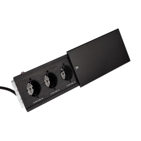 Block Roset into the table, sliding cover, 10a, 3 sockets, wire 1.8 m, black