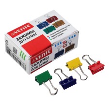 Paper clamps 15 mm, 12 pieces, Devente, metal, mix x 4 colors, cardboard box