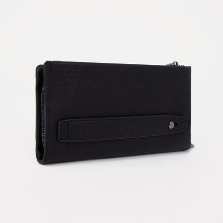 Male purse with zipper, department for bills, for maps, for coins, black color-1