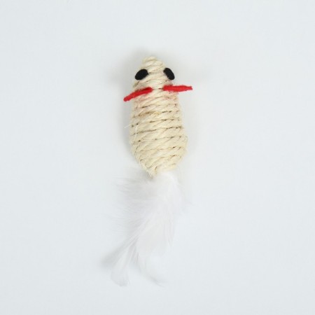 Toy for cats "Sizaley Mouse Malaya" with a fur tail, 5.5 cm, white-1