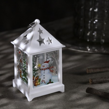 LED figure "Lantern with a snowman" 6 × 13 × 6 cm, plastic, batteries AG13x3, glow warm white-1