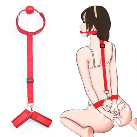 Gags with handcuffs of the oka-adjustable belts, neoprene, sling, PVC red-6