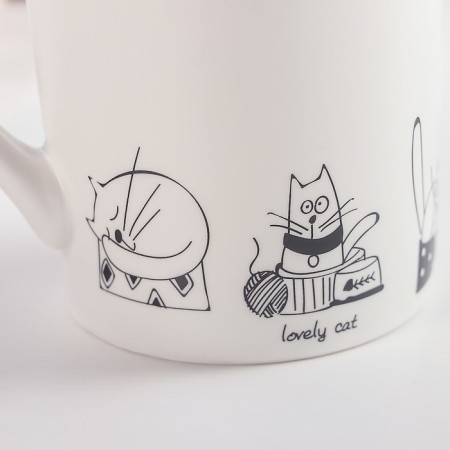 Porcelain share mug "Cat Day", 380 ml, white color-5