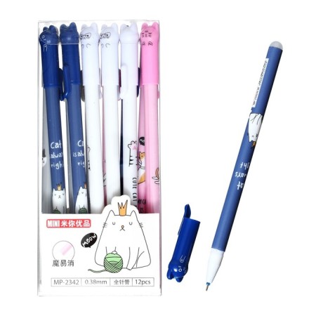 Gel handle with erased ink Calligrata, 0.38mm, blue rod, Cat "Cat", mix