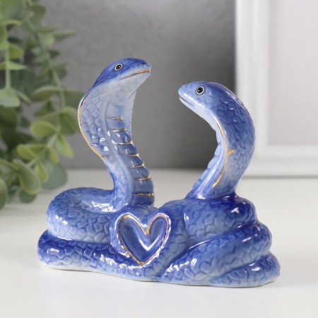 Souvenir Ceramics "Two Cobra with Heart" Blue with gold 4.2x1.2x9.4 cm-3