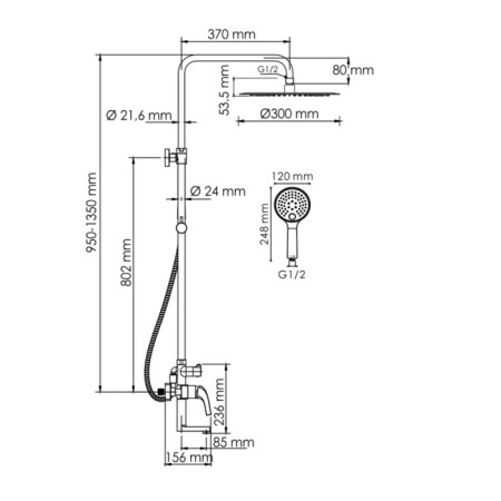 The shower system wasserkraft a171.263.207.pg, tropical shower, shower, gold-5
