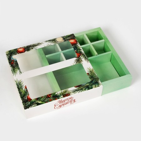 New Year. Box for 8 sweets and chocolate, with the window "Miracles" happen ", 17.7 x 17.8 x 3.8 cm, confectionery packaging-4