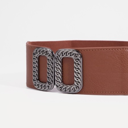 Women's belt, width 6 cm, buckle metal, brown color-1