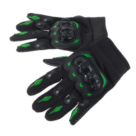 Motorcycle gloves with protective inserts, pair, size XL, black-green-3
