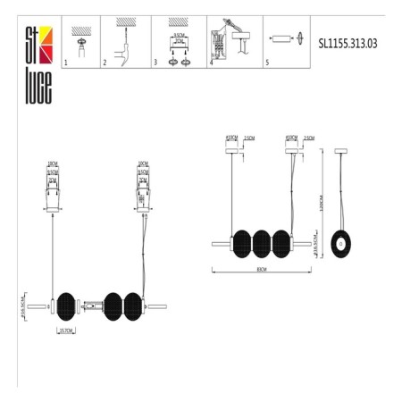 Suspension lamp ST LUCE. SL1155.313.03. Marena. 3x40 watts, E14, 83x16.5 cm, brass color-12