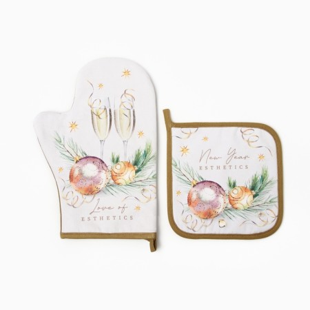 New Year. Kit kitchen Ethel Esthetics mittens 20x28cm, 19x19cm tack, 100%HL-1