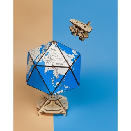 Designer Wooden 3D Ewa Globe Icosahedron with a secret (box, safe) blue-7