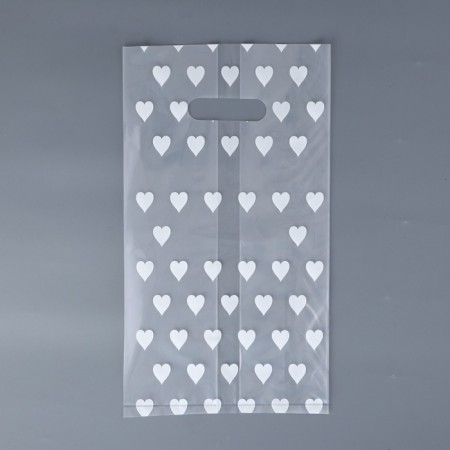 Polyethylene square package with a cut handle, packaging, "hearts", 17x33+17cm ± 5% 60 μm-2