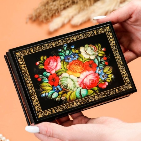 Casket "Flowers on black", 11x16 cm, lacquer miniature-2