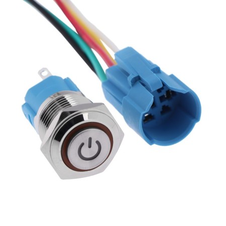 Switch, 12 V, 3 A, 5 PIN, IP67, D 16mm, wire 15 cm, yellow-1
