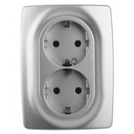 2x2p+E Schuko outlet with curtains, 16A-250V, IP20, era12, aluminum