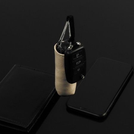 Leather keychain for a car key, boxing pear, genuine leather, black-3