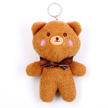 Soft toy "Bear with a bow", on a key fob, size 14 cm, brown color