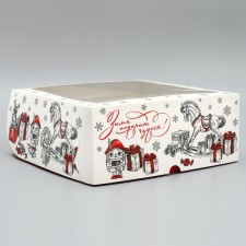 Folding box for 9 cupcakes with the window “Winter will give miracles!”, 25 x 25 x 10 cm, new year