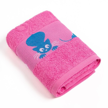 Tainted towel with a cat border, pink color, size 50x90cm 380g/m 100% cotton-3