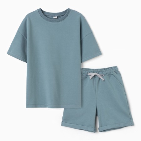 Children's costume (T -shirt, shorts), turquoise color, height 134