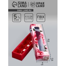Box for 5 sweets with a shell, with the Present window, 21 x 5 x 3.3 cm. Confectionery packaging